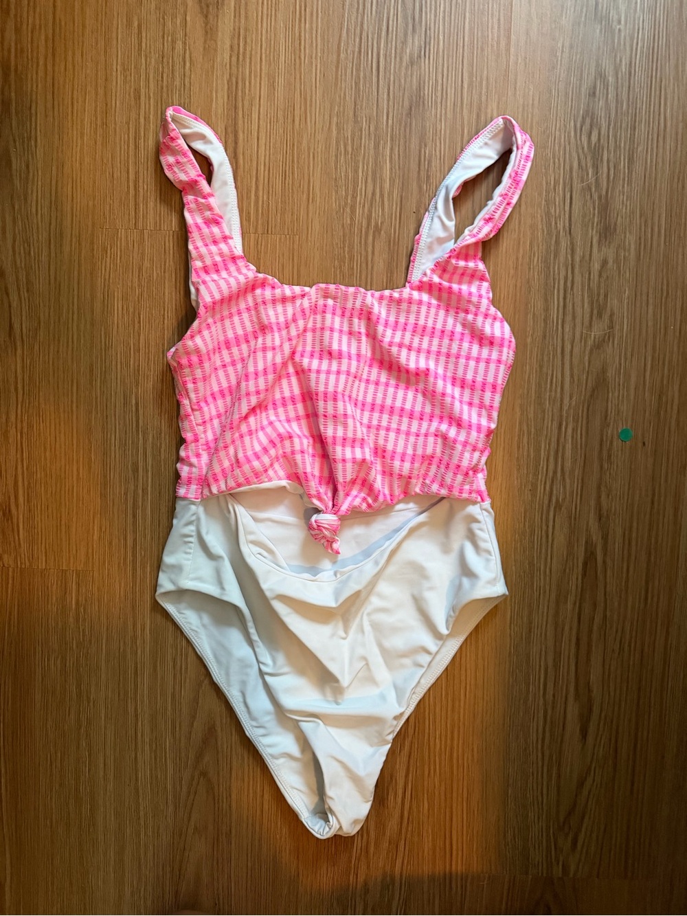 Lovers + Friends Pink & White Womens One-Piece Swimsuit with Front Tie